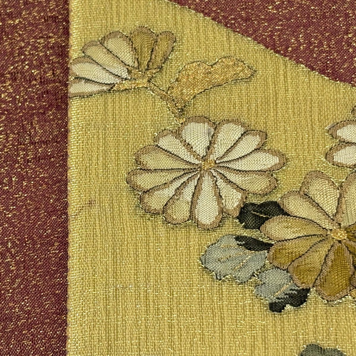 袋帶 逸品級 草花紋紋 流水 金絲 綴織 紅茶 お太鼓圖案 純蠶絲
