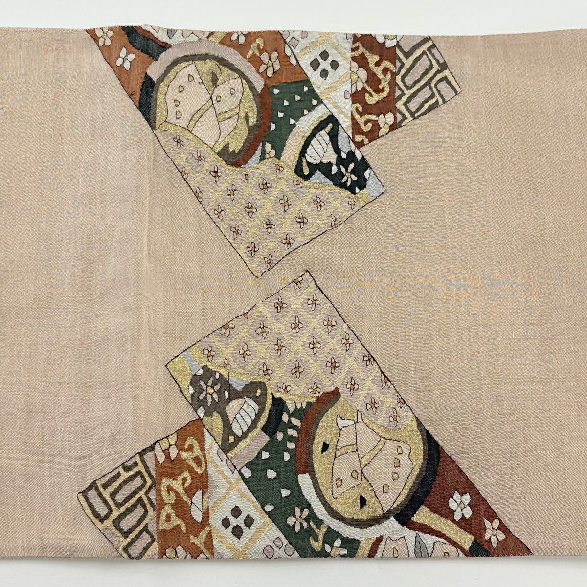 袋帶 逸品級 圓文 短冊 金絲 淺茶 純蠶絲