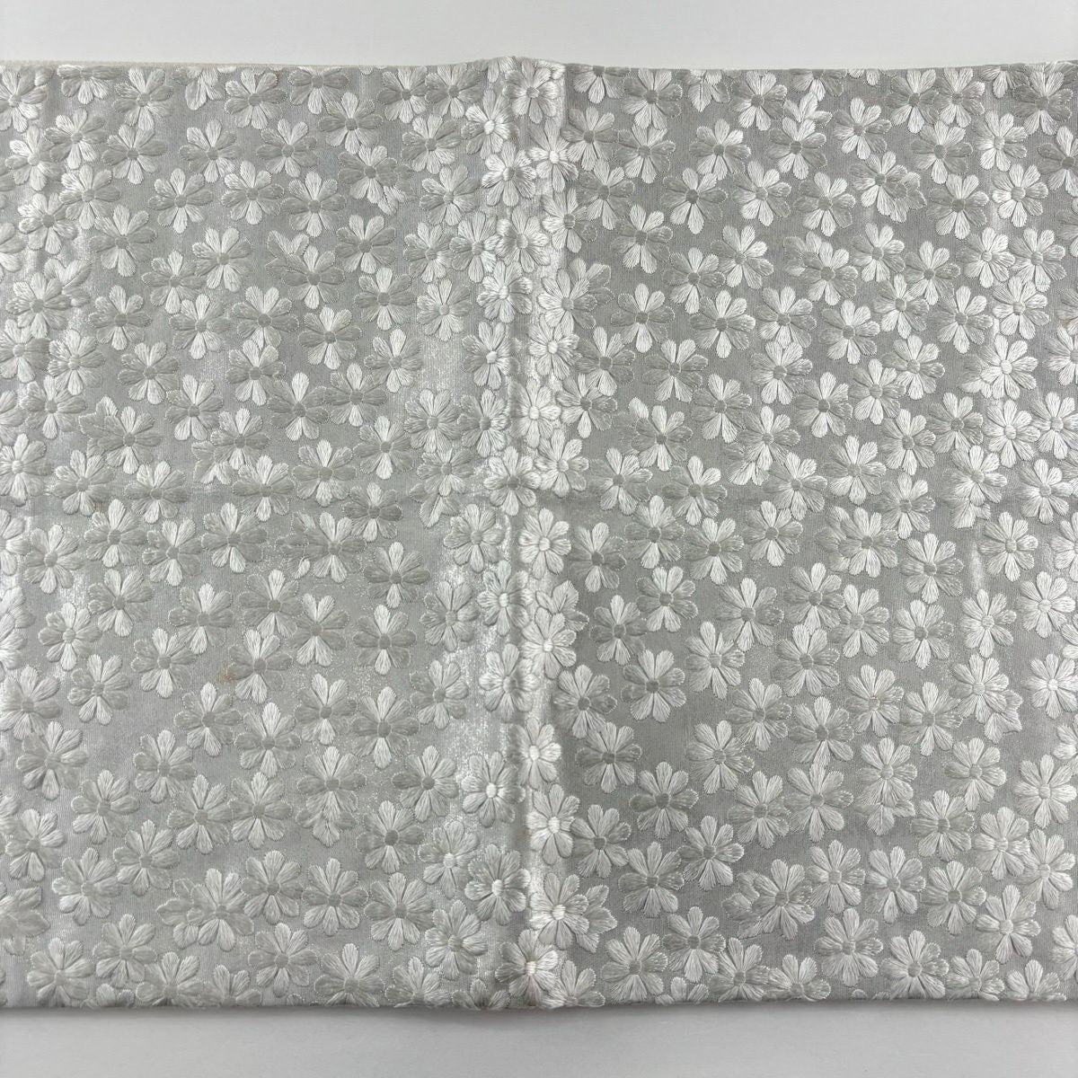 袋帶 逸品級 花 刺繡 金金箔 灰白 六通 純蠶絲