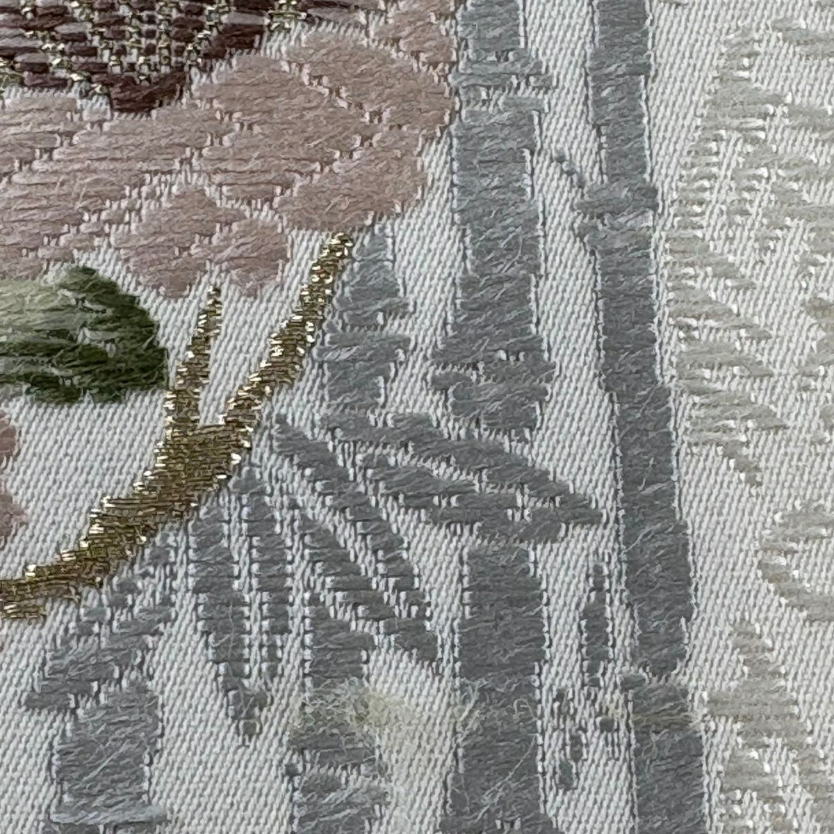 【美品】 袋帶 逸品級 落款あり 中村海造 やまと 草花紋 竹子 金銀糸 唐織 奶油 六通 純蠶絲