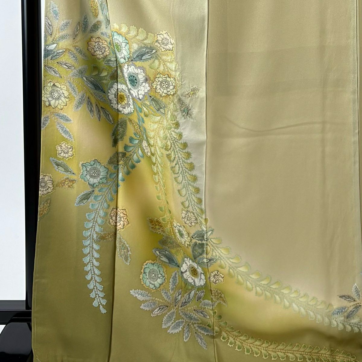 【美品】訪問服 身長169.5cm 袖長67cm M 雙層 袋帶套裝 辻花染圖案 金銀彩 漸層 灰綠 純蠶絲 名品級