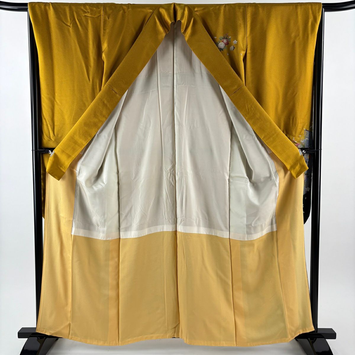 【美品】振袖禮服 身長160.5cm 袖長66cm M 雙層 袋帶全套 鼓 牡丹 金絲 金銀彩 山吹 純蠶絲 秀品級