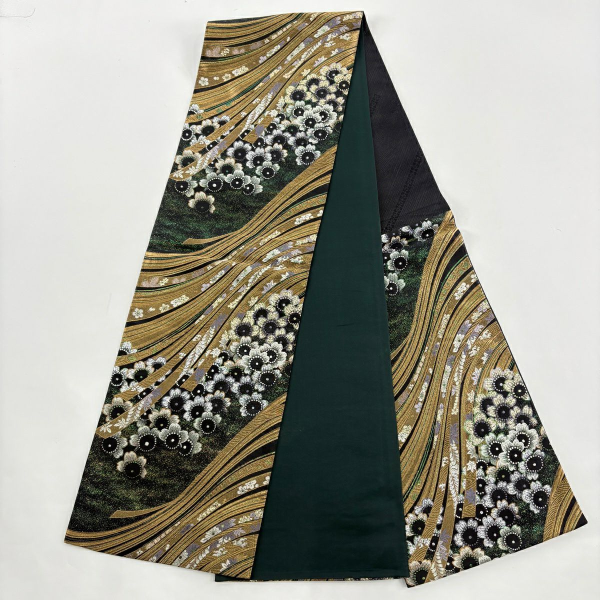 【美品】振袖禮服 身長160.5cm 袖長66cm M 雙層 袋帶全套 鼓 牡丹 金絲 金銀彩 山吹 純蠶絲 秀品級