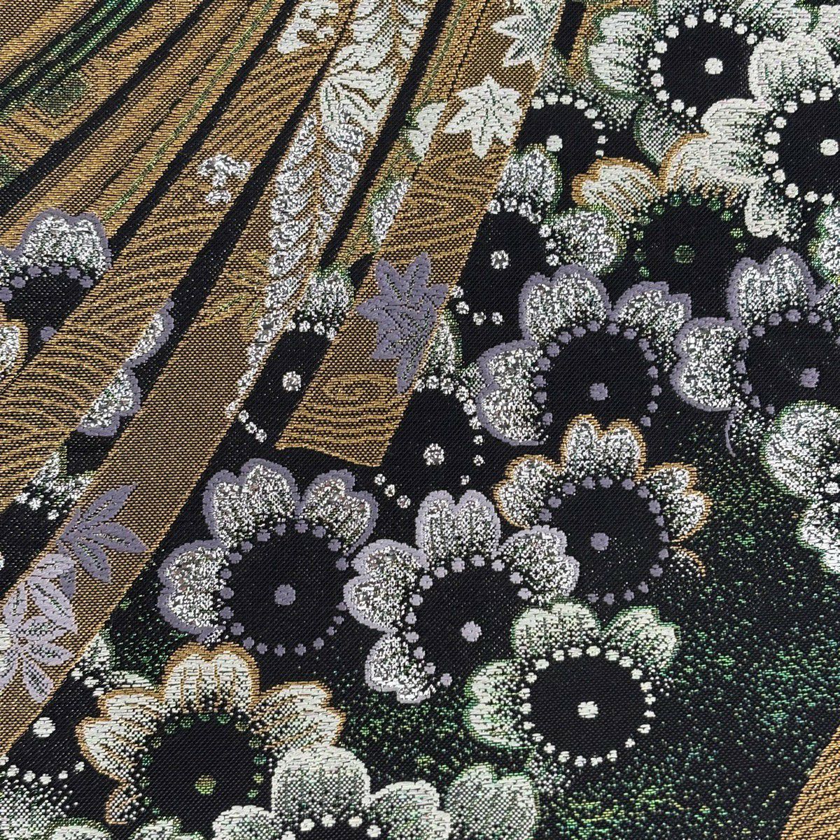 【美品】振袖禮服 身長160.5cm 袖長66cm M 雙層 袋帶全套 鼓 牡丹 金絲 金銀彩 山吹 純蠶絲 秀品級