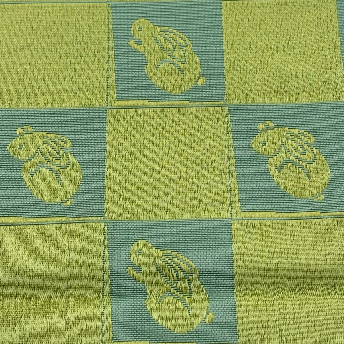 半幅帶 秀品級 兔子 市松樹 淺綠 純蠶絲