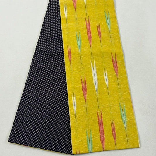【美品】半幅帶 秀品級 矢絣 山吹 純蠶絲