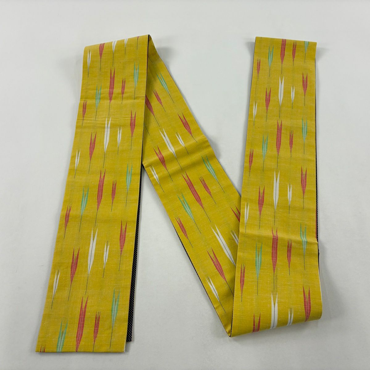 【美品】半幅帶 秀品級 矢絣 山吹 純蠶絲