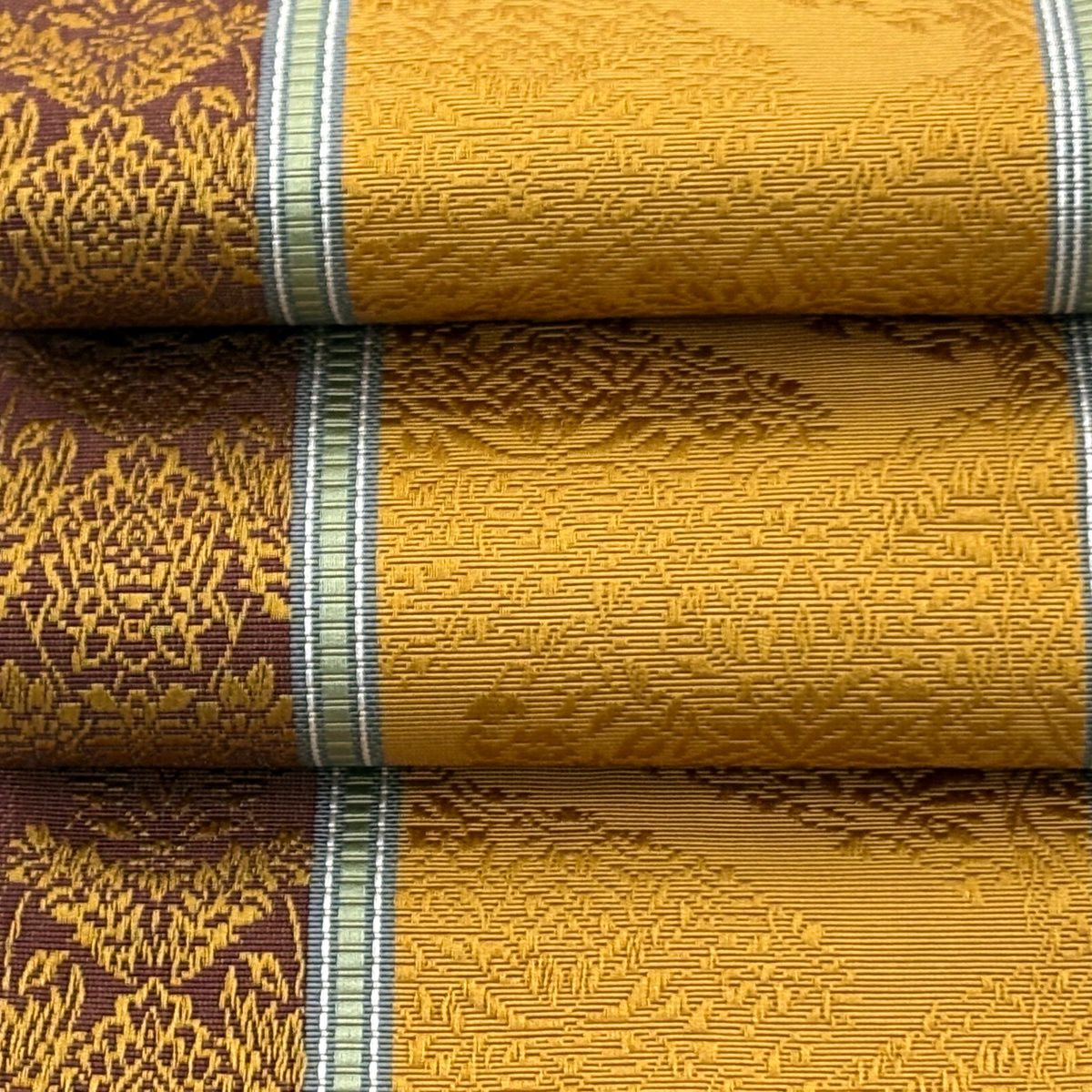 【美品】半幅帶 秀品級 證書齊全 博多織 草花紋紋 縞 山吹茶 純蠶絲