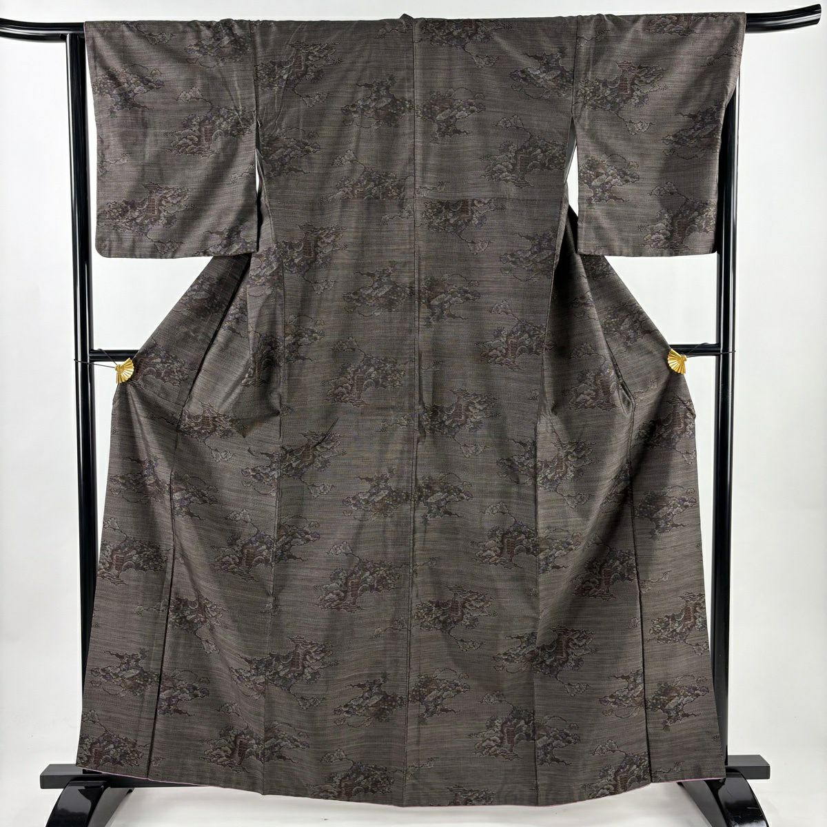 紬織 身長162.5cm 袖長65.5cm M 雙層 笠松樹 御所車 焦茶 純蠶絲 優品級