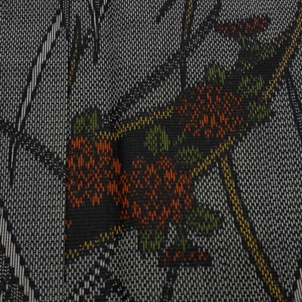 【美品】 紬織織 身長165cm 袖長66.5cm M 雙層 草花紋紋 芝 黑灰 純蠶絲 優品級