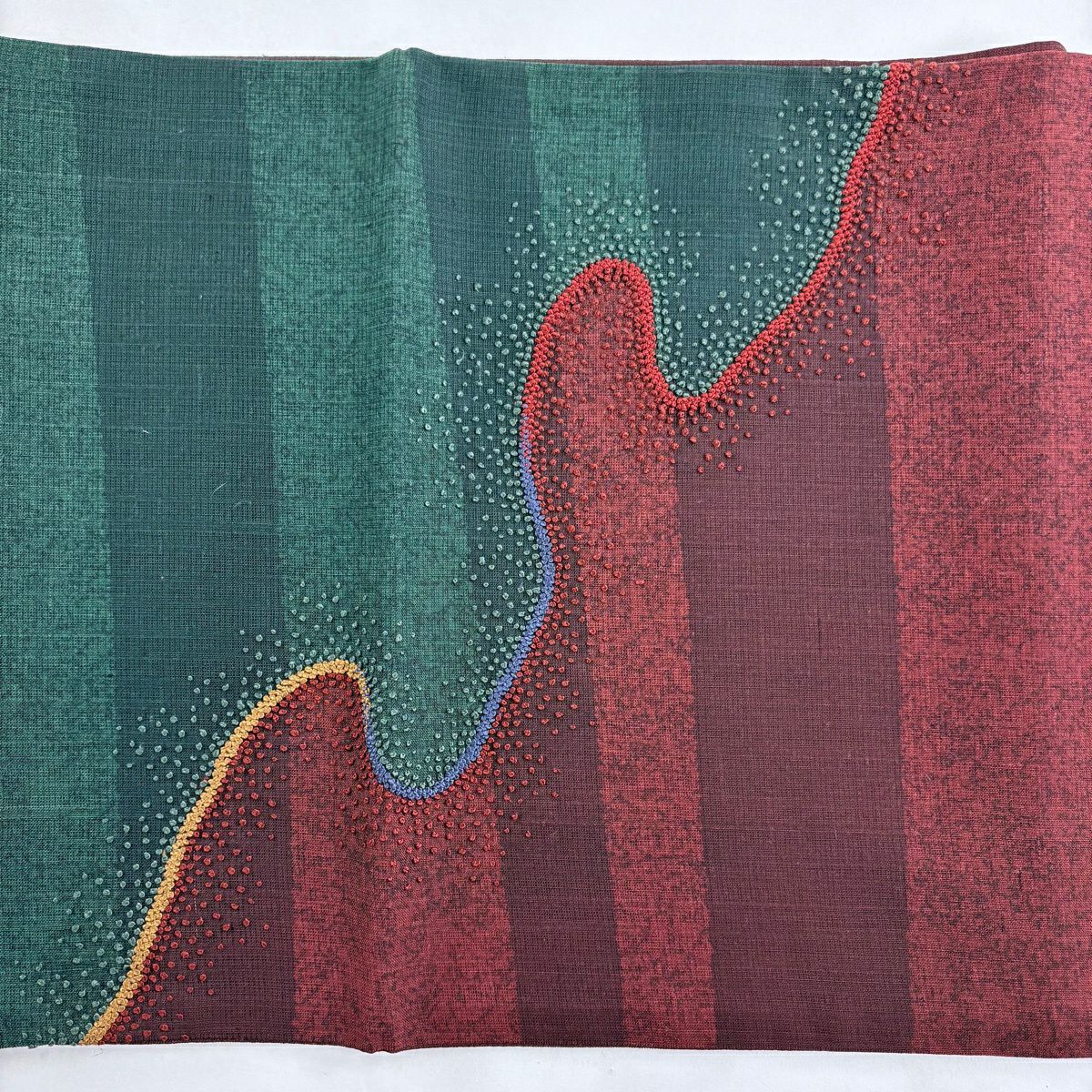 袋帶 秀品級 紬織織 霞 段紋刺繡 紅色 大鼓圖案 純蠶絲