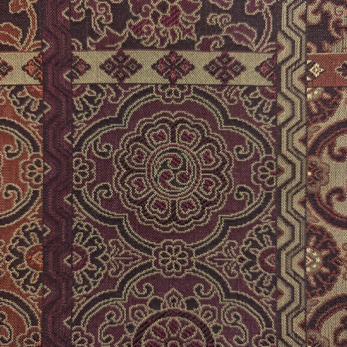 【美品】 袋帶 秀品級 證明書附帶 華紋 草花紋 紅茶 全通 純蠶絲