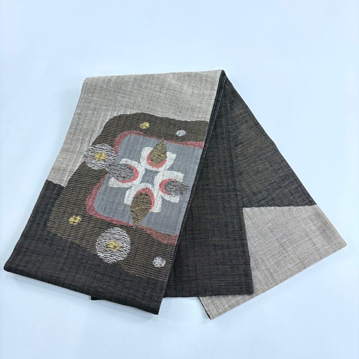 袋帶 秀品級 幾何圖案 金絲 金金箔 墨色 大鼓圖案 純蠶絲