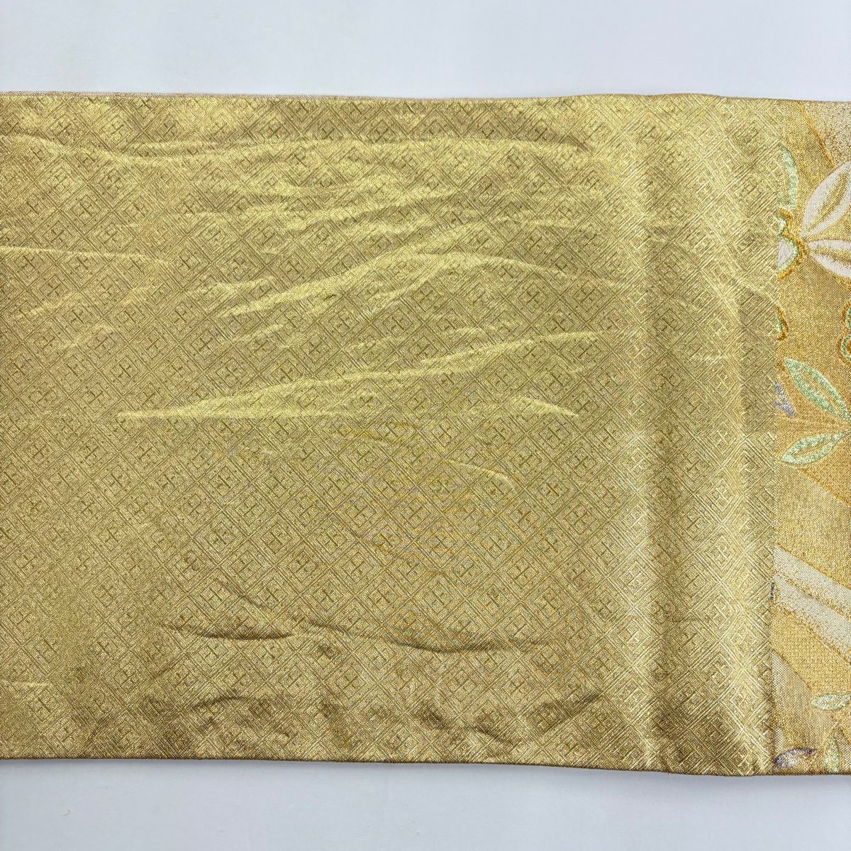袋帶 秀品級 櫻花 斜紋 刺繡 金絲 金 六通 純蠶絲