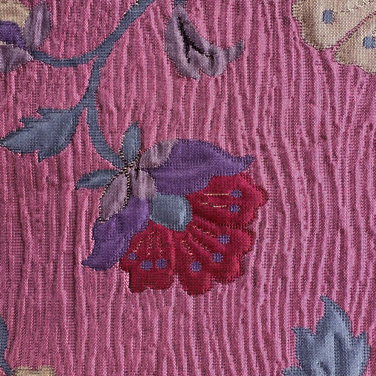 【美品】 袋帶 秀品級 花唐草紋 金金箔 深粉紅 六通 純蠶絲