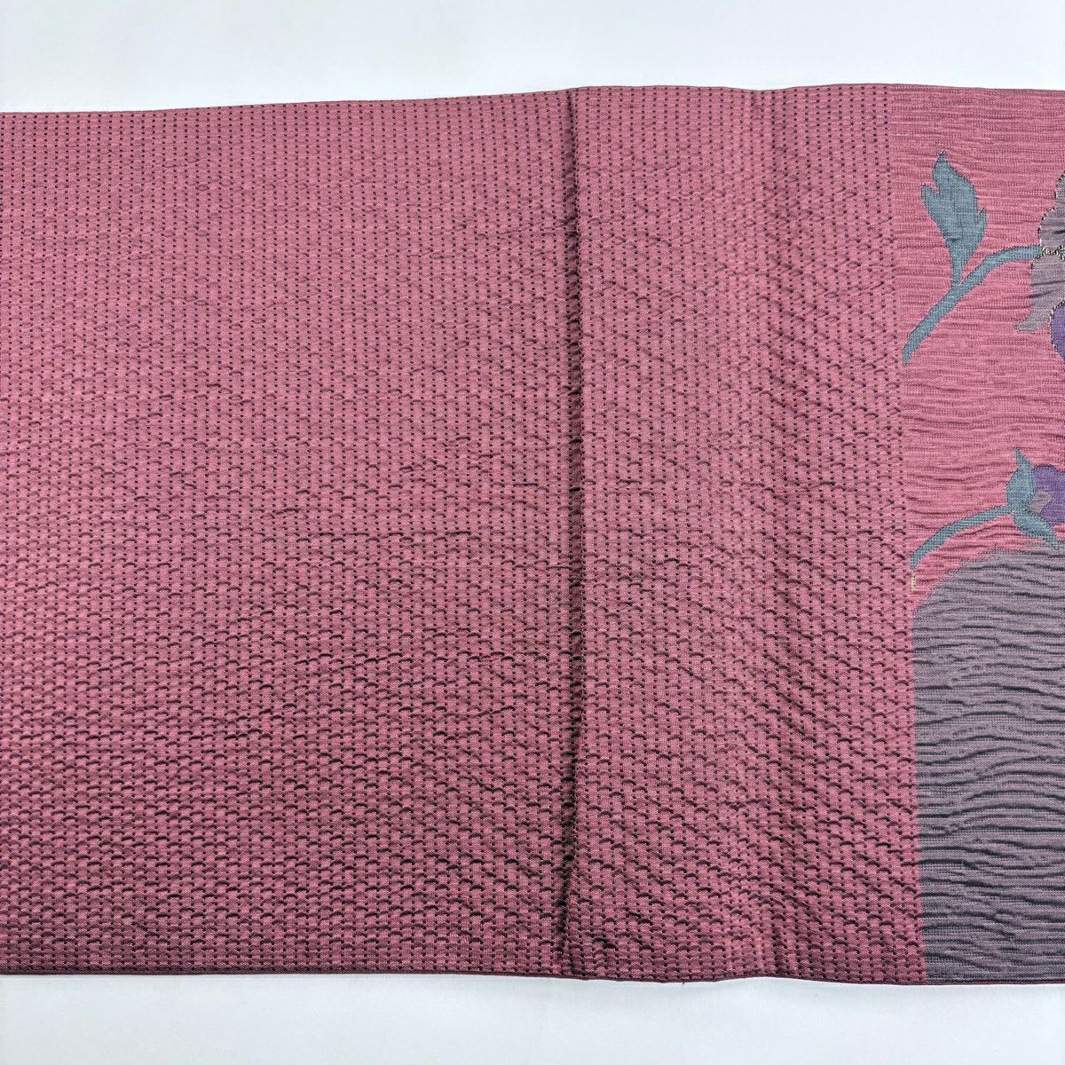 【美品】 袋帶 秀品級 花唐草紋 金金箔 深粉紅 六通 純蠶絲