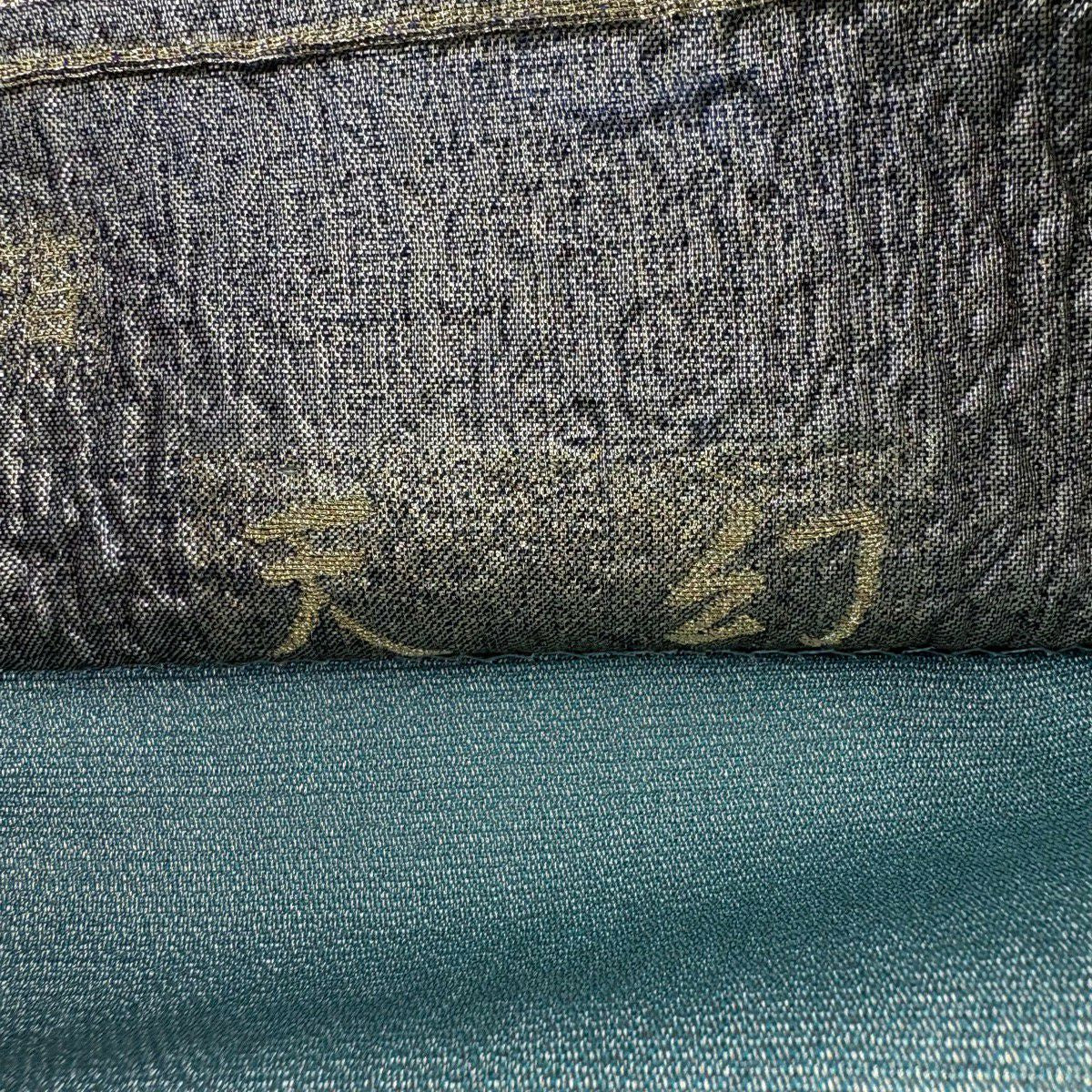 【美品】 袋帶 秀品級 染織刺繡紋金金箔 天幻 山並 霞 金金箔 鶯 綠 六通 純蠶絲