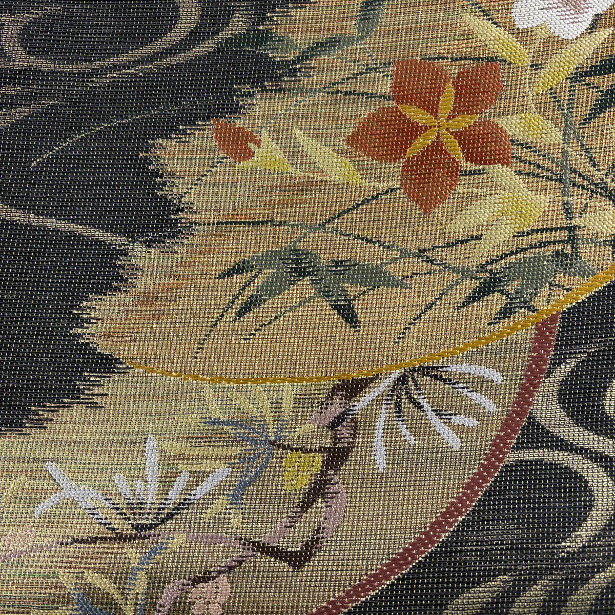 袋帶 秀品級 枝梅花 流水 金絲 焦茶 六通 純蠶絲