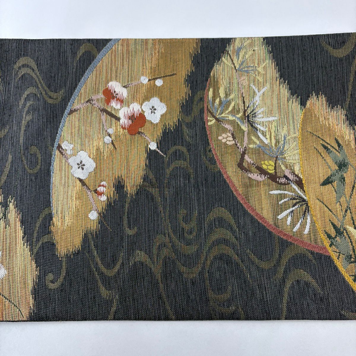 袋帶 秀品級 枝梅花 流水 金絲 焦茶 六通 純蠶絲