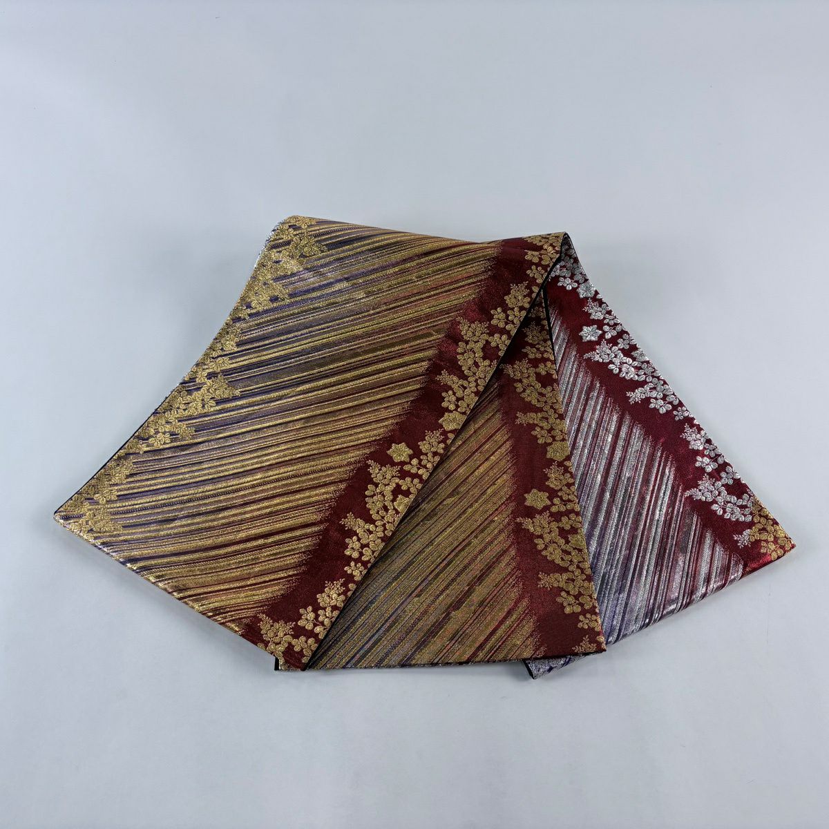 袋帶 秀品級 振袖禮服禮服用 萩 斜紋 金銀絲 金金箔 紅 大鼓圖案 純蠶絲
