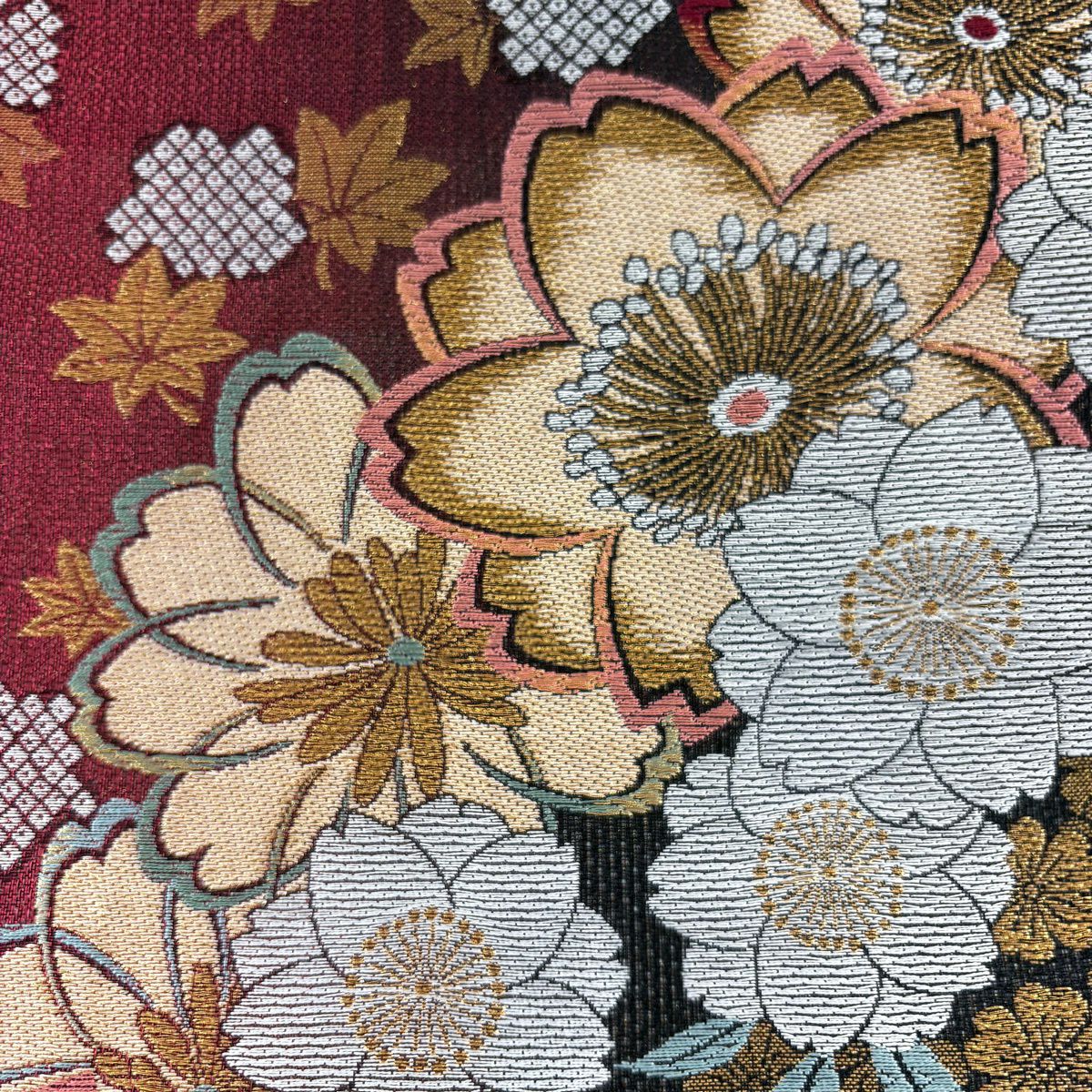 袋帶 秀品級 櫻花 楓葉 金絲 金金箔 朱紅 六通 純蠶絲