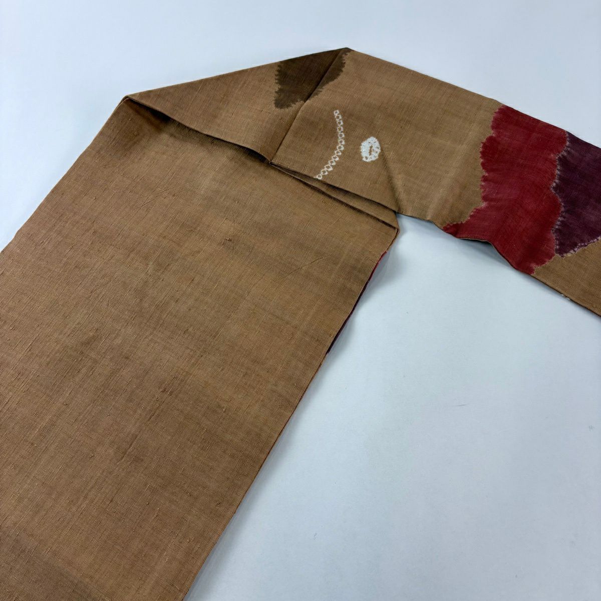 名古屋帶 秀品級 紬織織 華紋 雲文 絞染 刺繡 薄茶 純蠶絲
