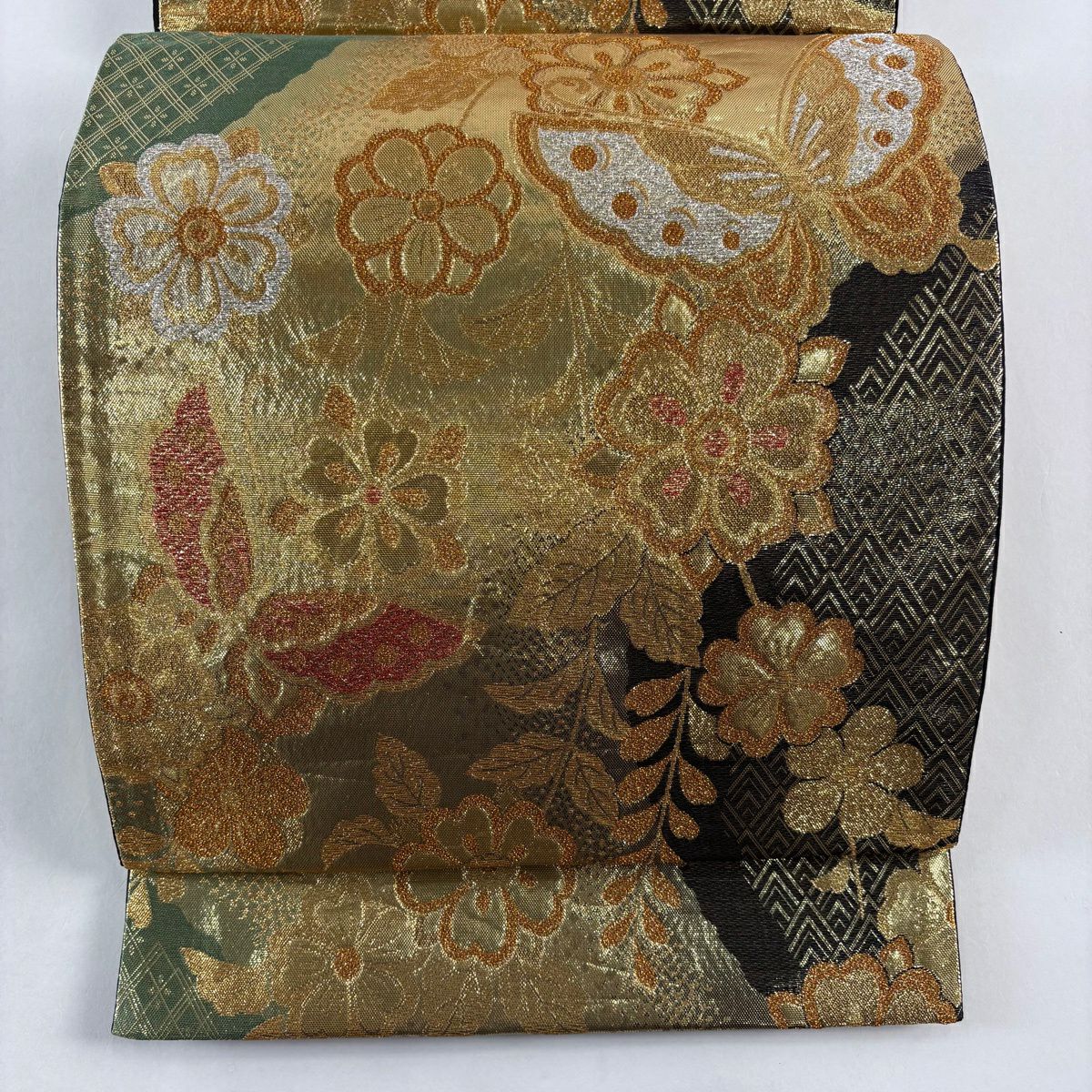 袋帶 秀品級 蝶花 樱花 金絲 金金箔 金色 六通 純蠶絲