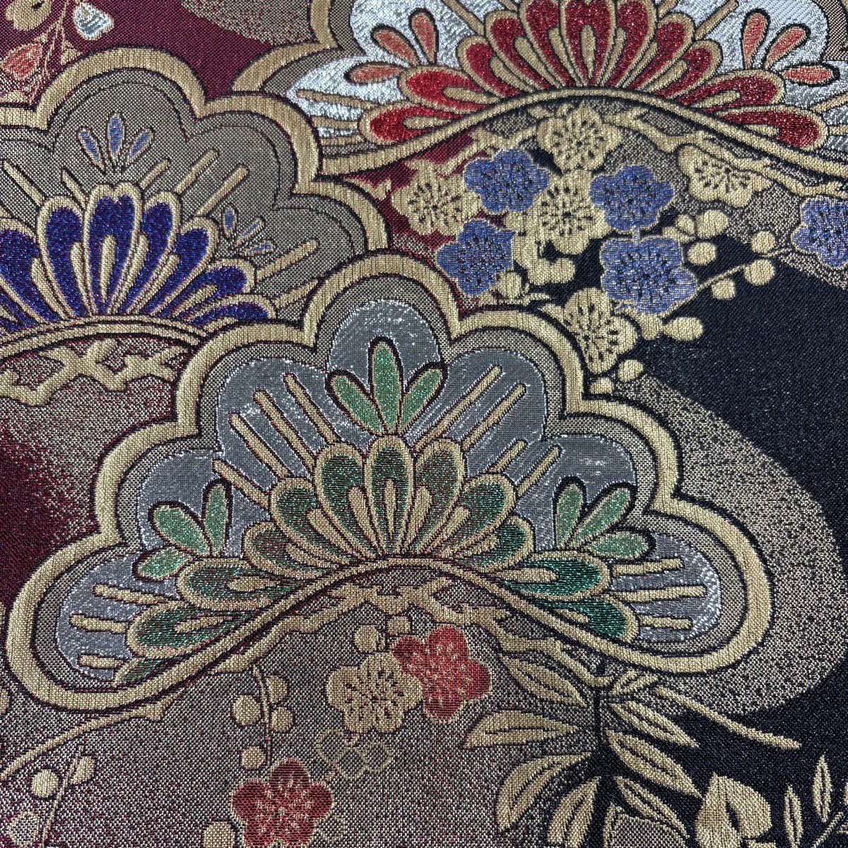 【美品】 袋帶 秀品級 松樹梅花 蝶 金絲 金金箔 紅 六通 純蠶絲