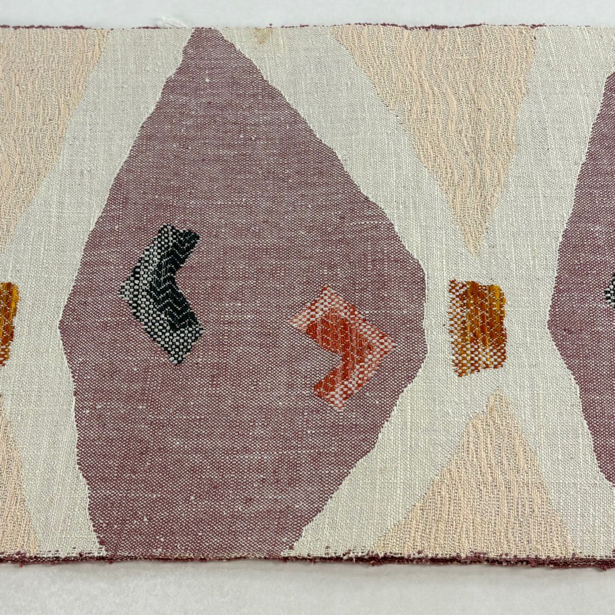 【美品】名古屋帶 秀品級 松樹葉仕立 八寸名古屋帶 幾何學 奶油色 純蠶絲
