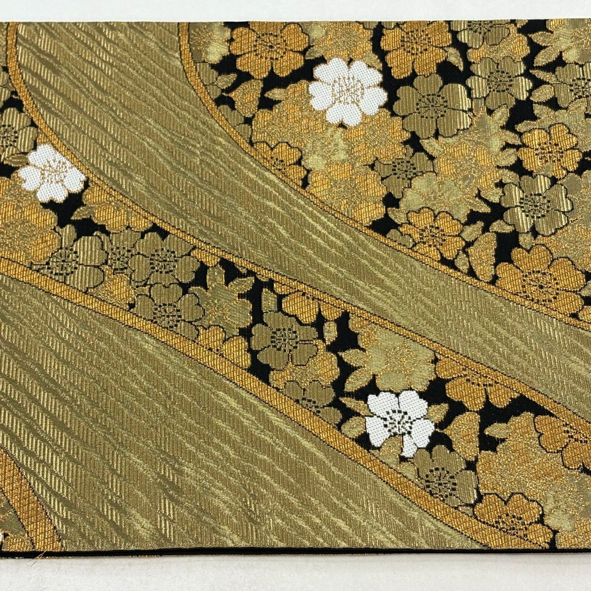 【美品】 袋帶 優品級 櫻花 幾何學 金絲 金金箔 金 六通 純蠶絲