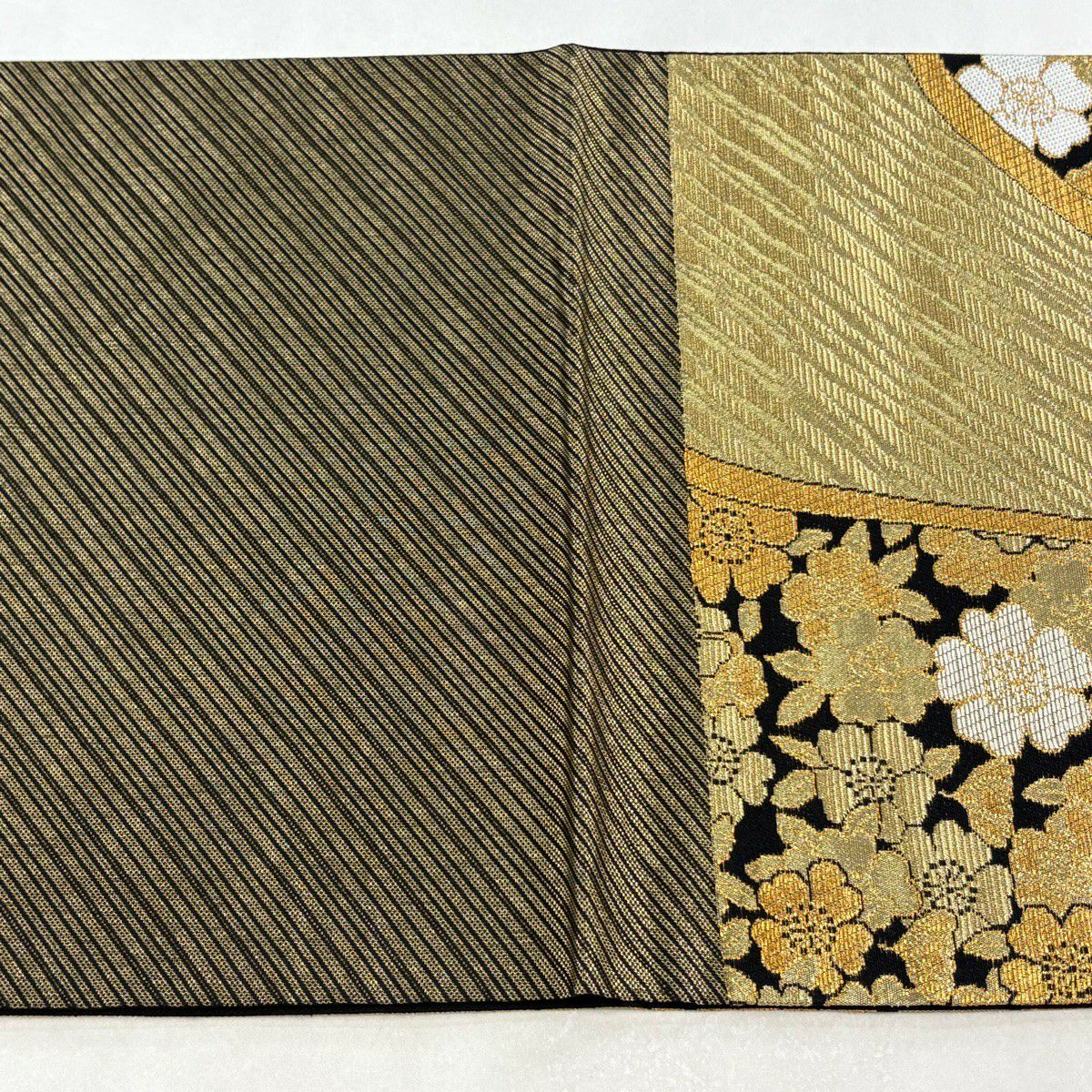 【美品】 袋帶 優品級 櫻花 幾何學 金絲 金金箔 金 六通 純蠶絲