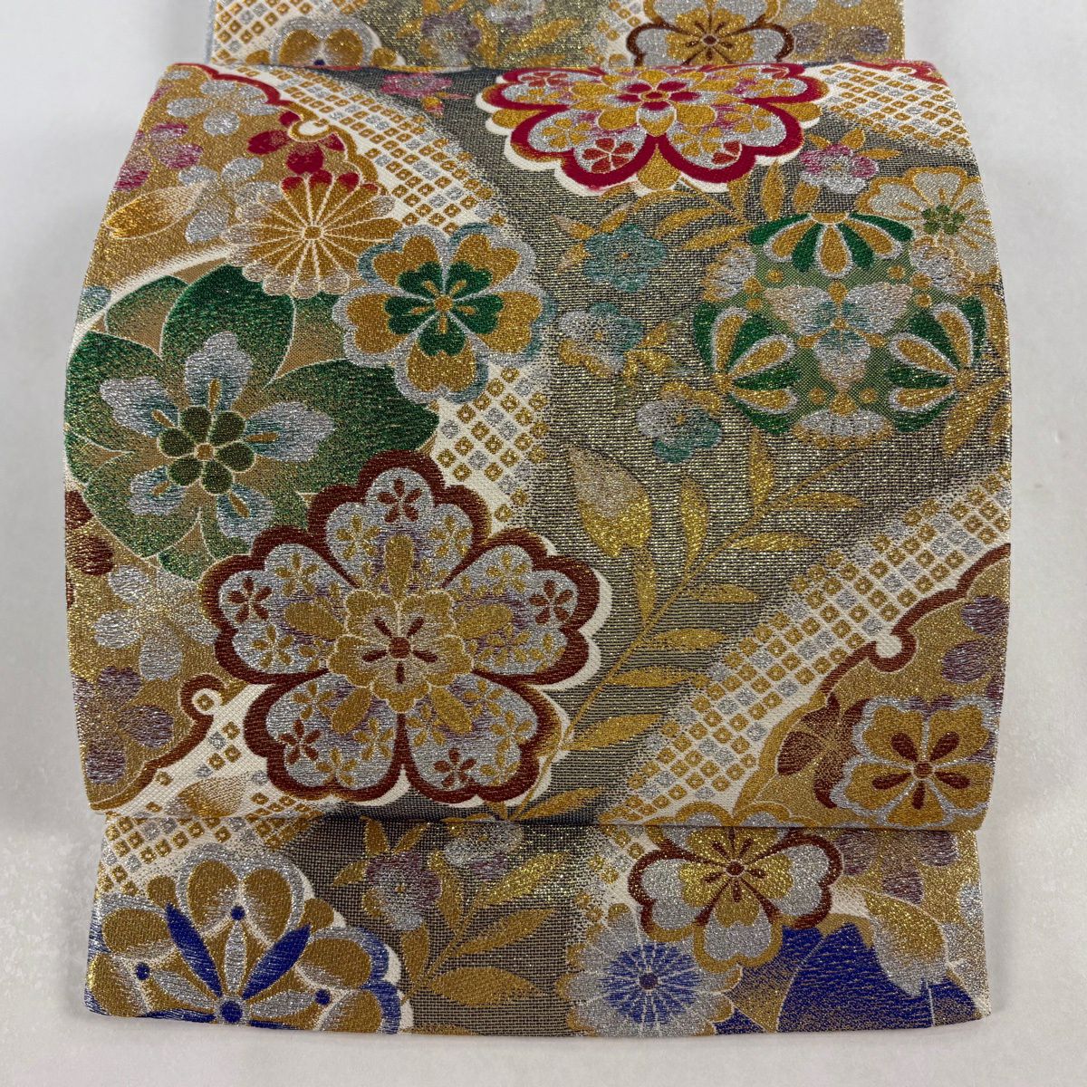 【美品】 袋帶 秀品級 櫻花 雪輪 金金箔 金銀彩 金色 六通 純蠶絲
