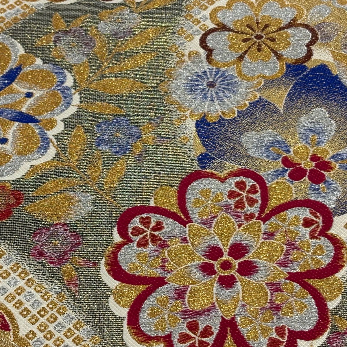 【美品】 袋帶 秀品級 櫻花 雪輪 金金箔 金銀彩 金色 六通 純蠶絲