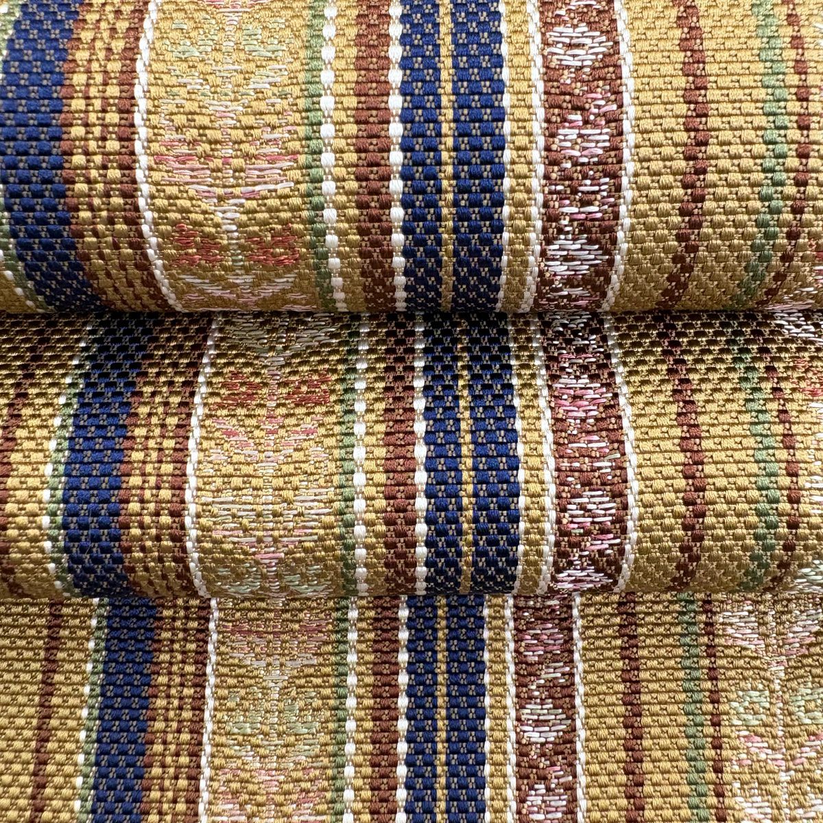 【美品】 名古屋帶 秀品級 八寸名古屋帶 松樹葉仕立 雜紋 山吹茶 純蠶絲