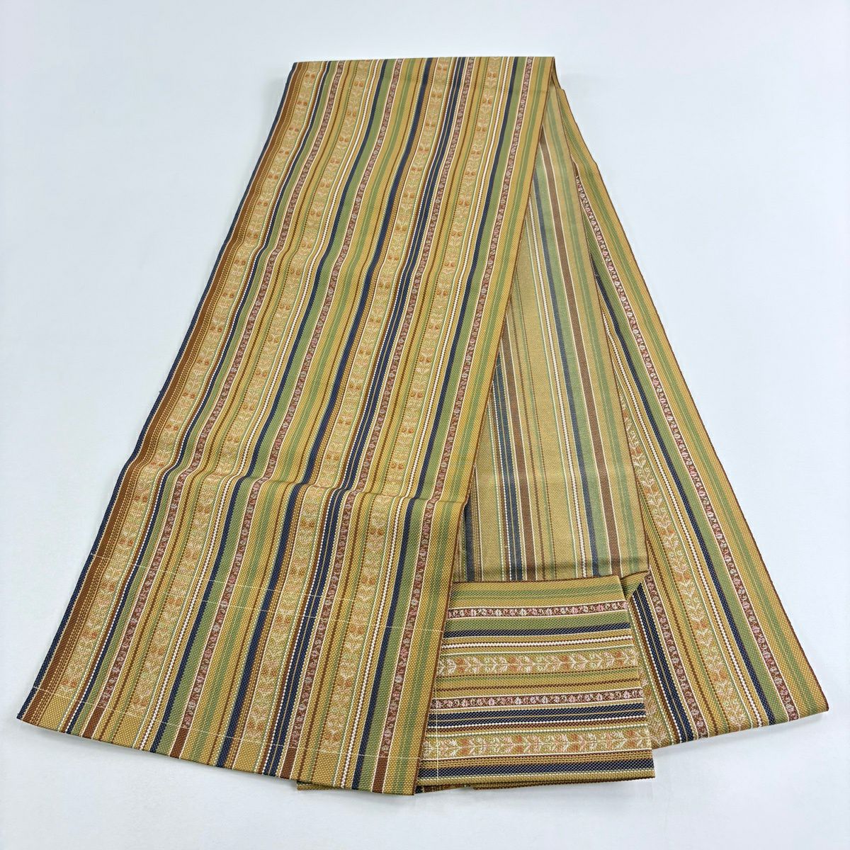 【美品】 名古屋帶 秀品級 八寸名古屋帶 松樹葉仕立 雜紋 山吹茶 純蠶絲