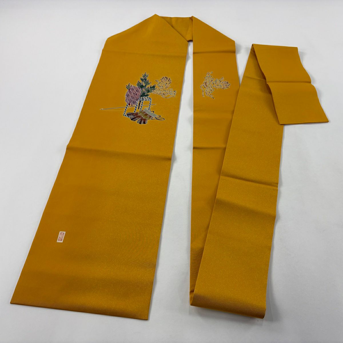 名古屋帶 秀品級 落款 若松樹 甲冑 山吹 純蠶絲