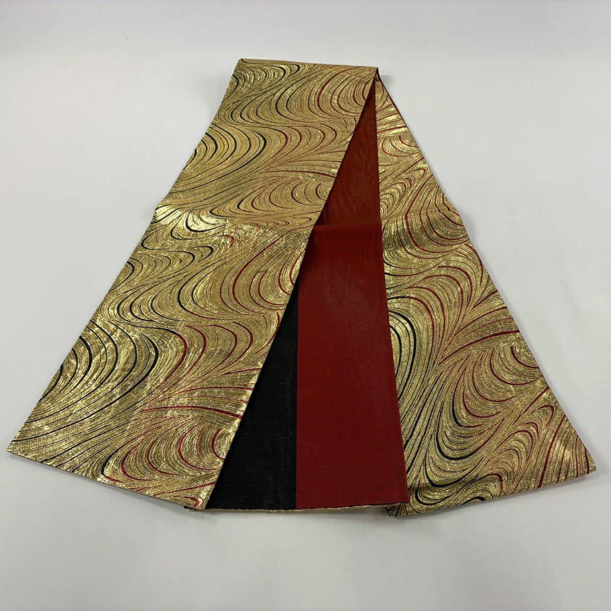 袋帶 秀品級 振袖禮服禮服用 流水 金絲 金金箔 金色 全通 純蠶絲
