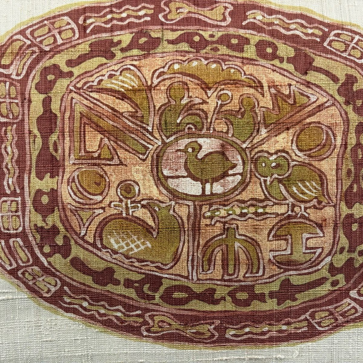 【美品】 袋帶 秀品級 紬織織 鳥 淺米色 大鼓圖案 純蠶絲