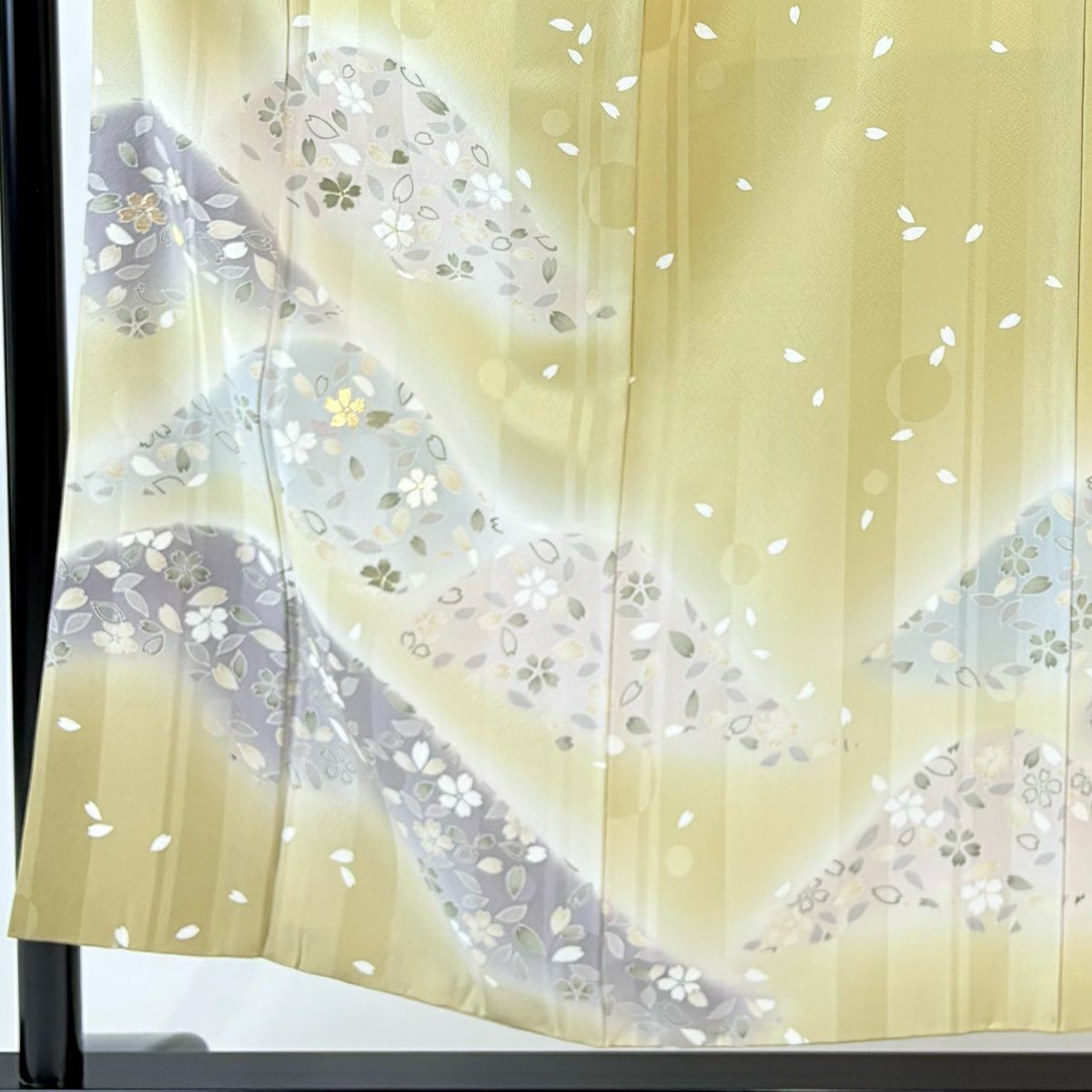 付下 身長152.5cm 袖長62.5cm S 雙層 林淳一 落款有 山並櫻花刺繡 金線 淡茶 純蠶絲 名品級