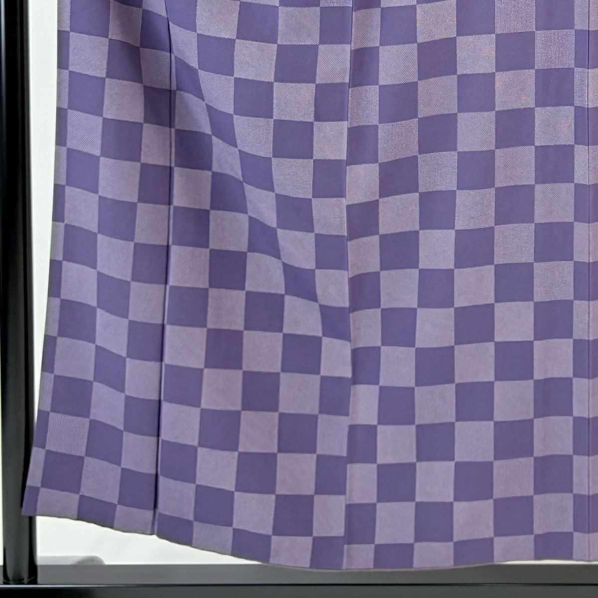 【美品】 小紋 身長153cm 袖長63.5cm S 雙層 市松樹 鮫 紫 純蠶絲 名品級