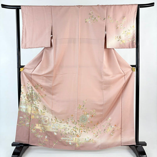 【美品】訪問服 身長164cm 袖長63cm S 雙層 華紋 ヱ霞 螺鈿 銀通し 粉米色 純蠶絲 名品級