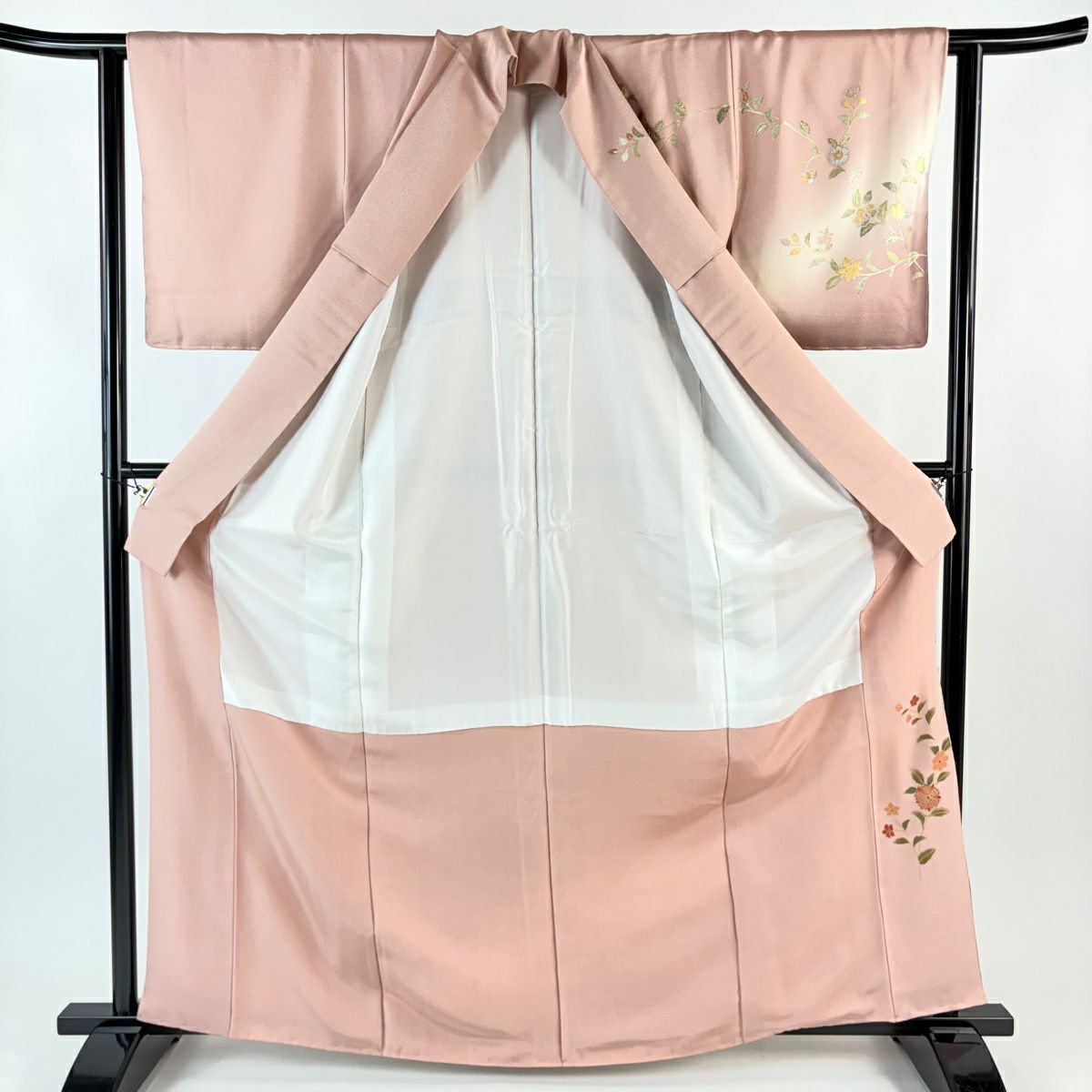 【美品】訪問服 身長164cm 袖長63cm S 雙層 華紋 ヱ霞 螺鈿 銀通し 粉米色 純蠶絲 名品級