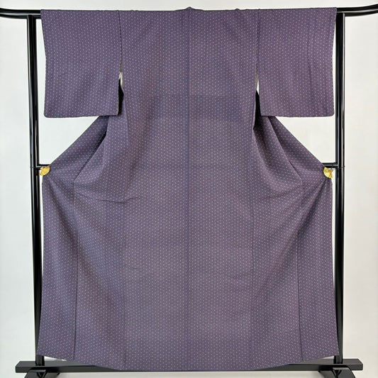 【美品】 江戶小紋 身長158.5cm 袖長62cm S 雙層 麻葉 紫 純蠶絲 名品級