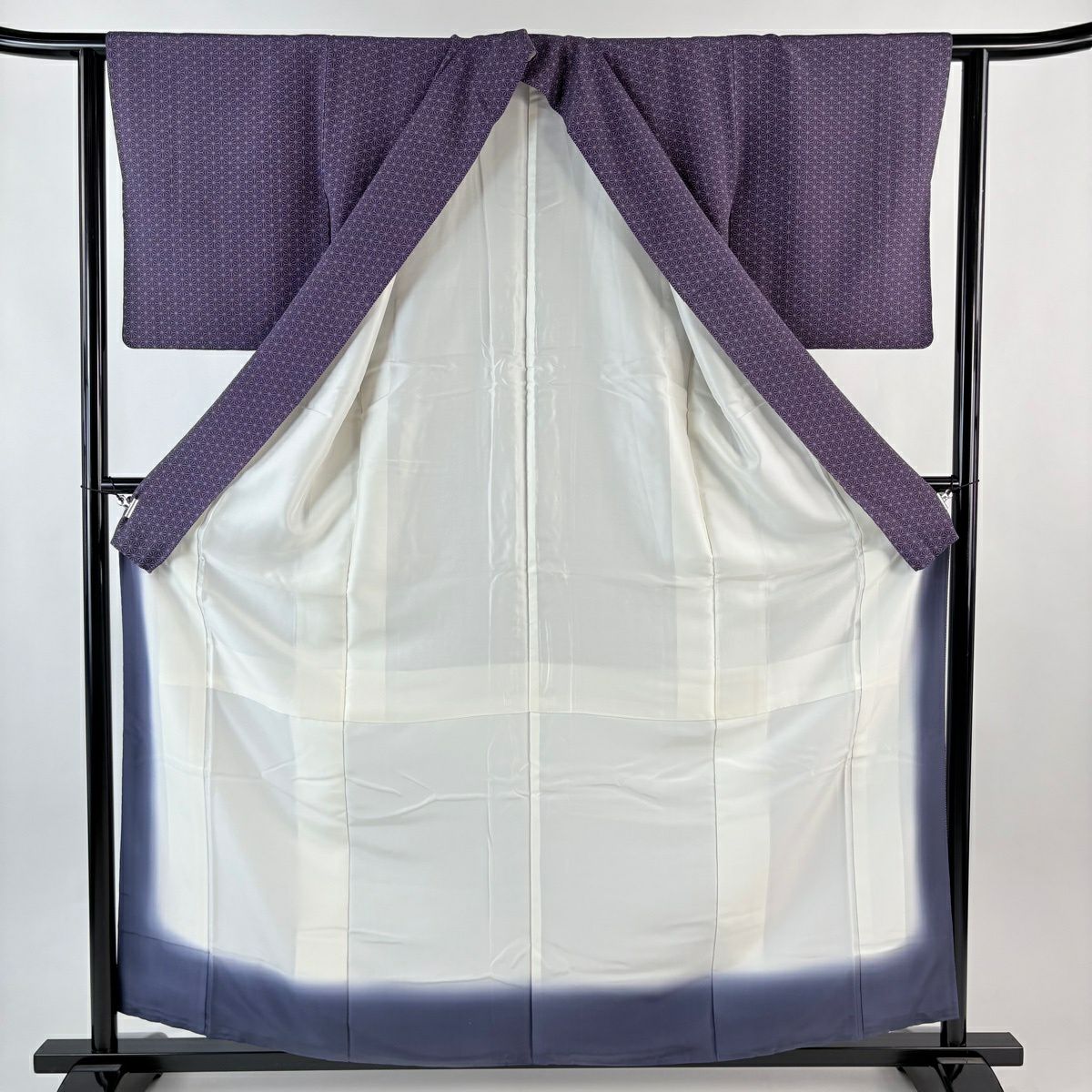 【美品】 江戶小紋 身長158.5cm 袖長62cm S 雙層 麻葉 紫 純蠶絲 名品級