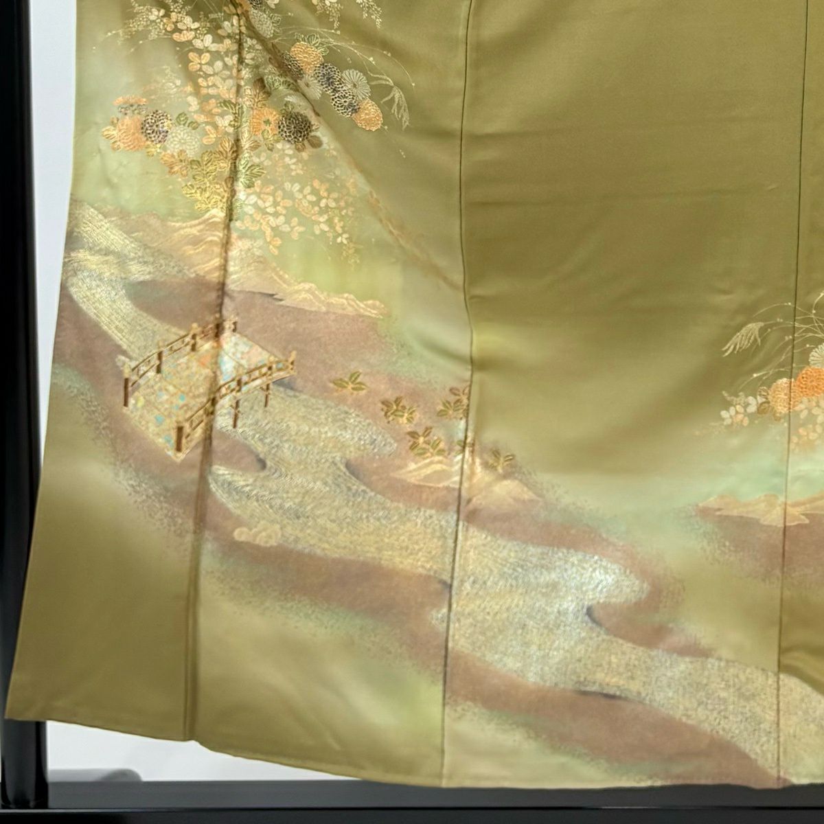 訪問服 身長154cm 袖長62cm S 雙層 菊花 橋 金銀彩 金金箔 淺茶 純蠶絲 名品級 一つ紋