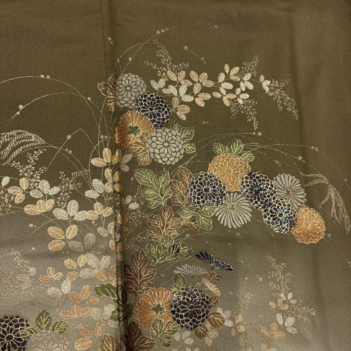 訪問服 身長154cm 袖長62cm S 雙層 菊花 橋 金銀彩 金金箔 淺茶 純蠶絲 名品級 一つ紋