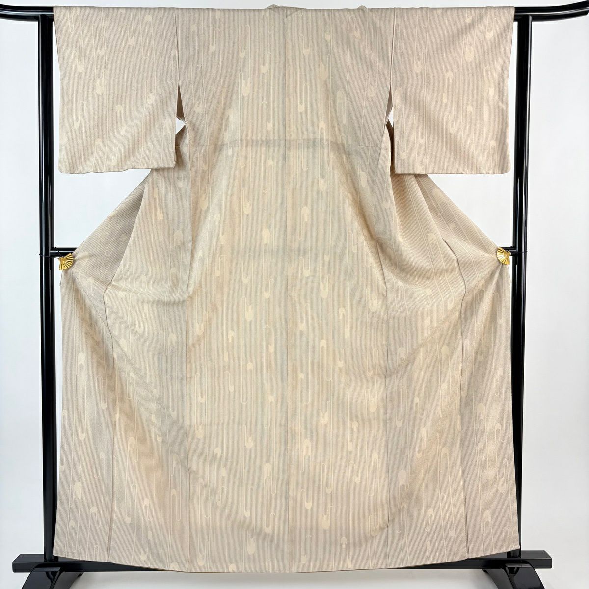 【美品】 紬織 身長160.5cm 袖長62cm S 雙層 證書附帶 壺垂 縱條紋 米色 純蠶絲 名品級