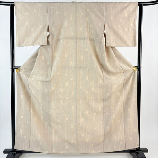 【美品】 紬織 身長160.5cm 袖長62cm S 雙層 證書附帶 壺垂 縱條紋 米色 純蠶絲 名品級