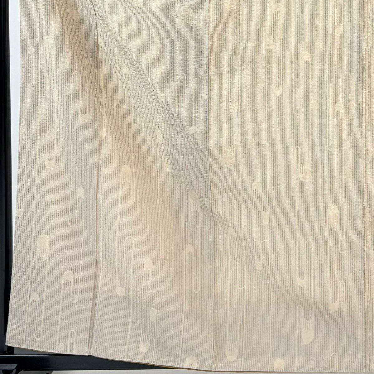 【美品】 紬織 身長160.5cm 袖長62cm S 雙層 證書附帶 壺垂 縱條紋 米色 純蠶絲 名品級