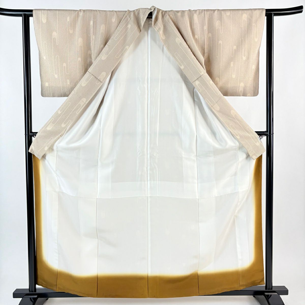 【美品】 紬織 身長160.5cm 袖長62cm S 雙層 證書附帶 壺垂 縱條紋 米色 純蠶絲 名品級